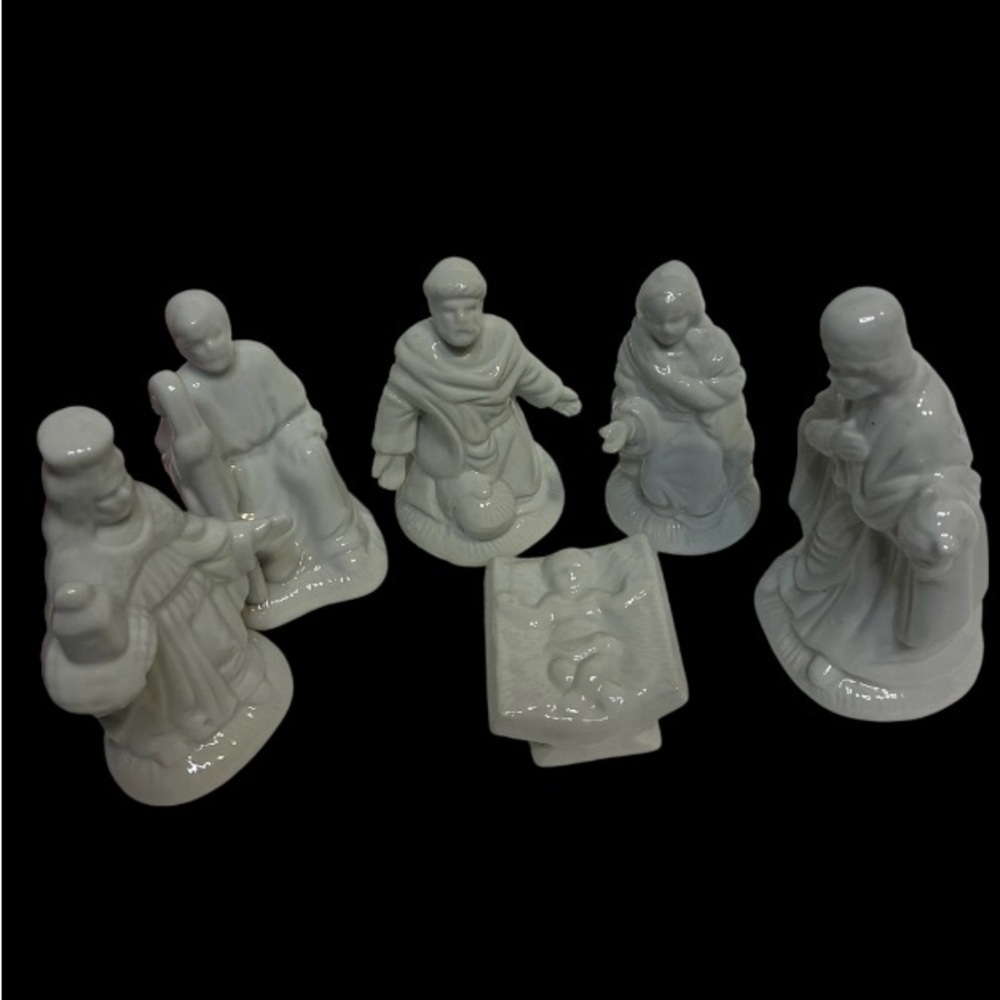Vintage Nativity Set 1990s Porcelain 6 Piece White Figurines Boxed EUC